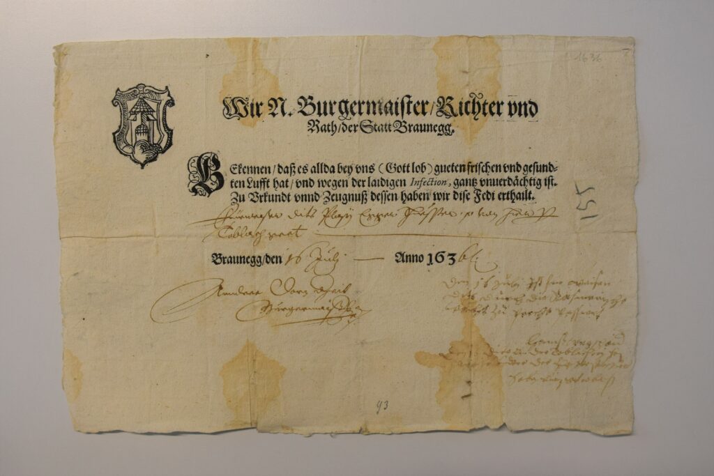 Fede di sanità della città di Brunico (c) Archivio storico della città di Brunico